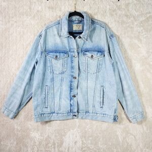 Free People Jolene oversized denim trucker jacket, light wash, XL, EUC